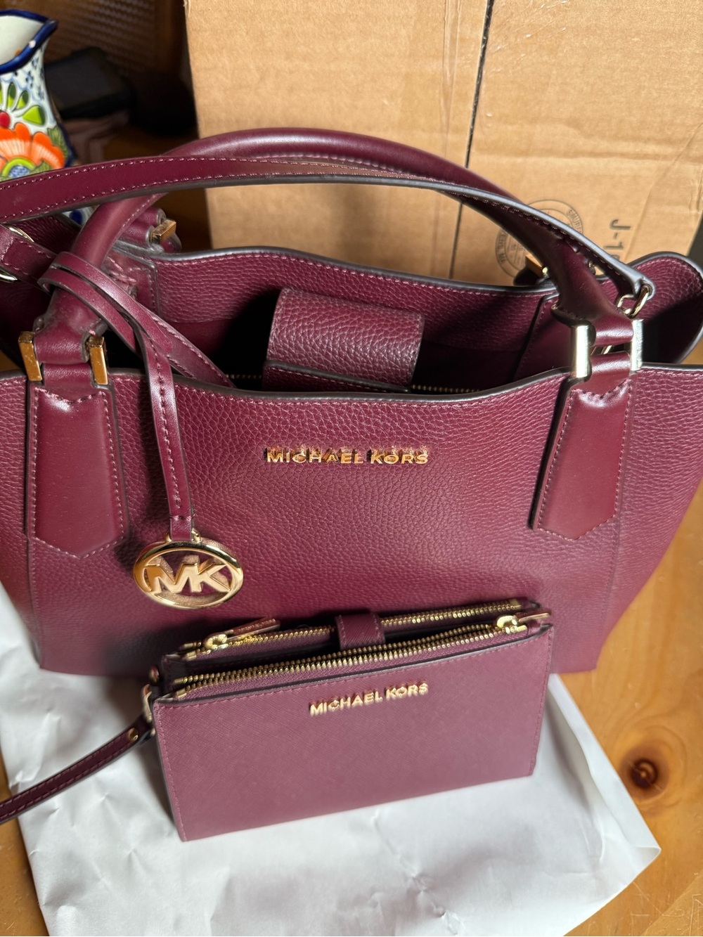 Michael Kors Plum Pebbled Leather Satchel with Matching Wristlet
